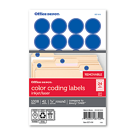 Office Depot® Brand Removable Round Color-Coding Labels, OD98790, 3/4", Dark Blue, Pack Of 1,008