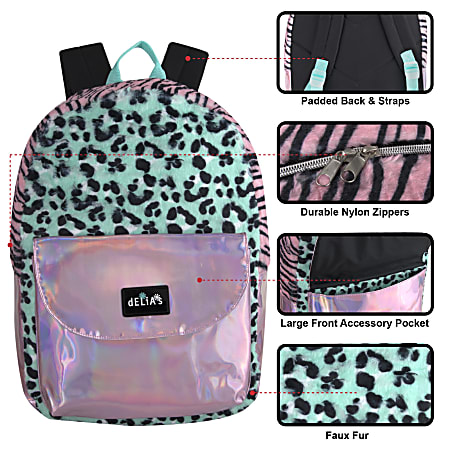 Delias Fuzzy Backpack PinkTealBlack - Office Depot