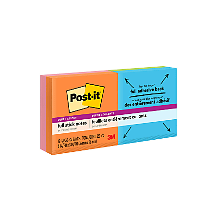 Post it Super Sticky Full Stick Notes 480 Total Notes Pack Of 16