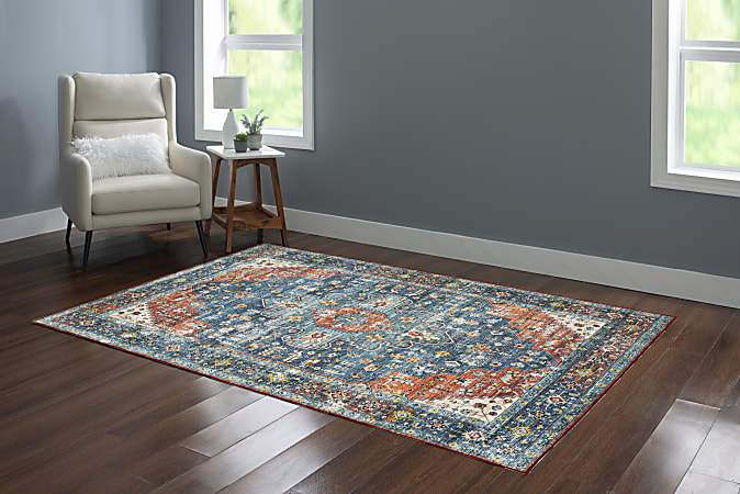 Linon Washable Indoor Rug, Julian, 5' x 7', Teal/Rust