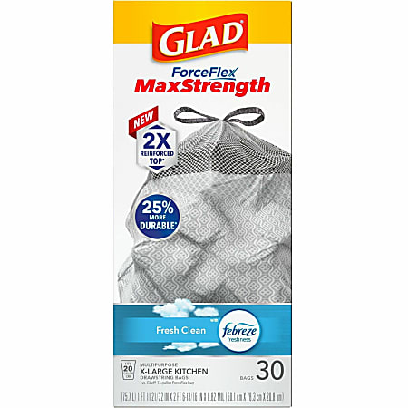 Glad ForceFlexPlus X-Large Kitchen Drawstring Bags - Fresh Clean with Febreze Freshness - Large Size - 20 gal Capacity - 24.02