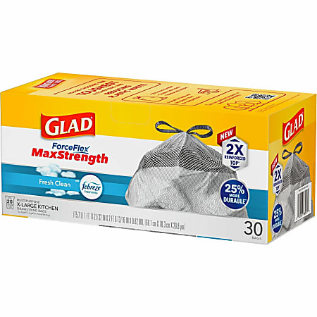 Glad ForceFlexPlus X-Large Kitchen Drawstring Bags - Fresh Clean with Febreze Freshness - Large Size - 20 gal Capacity - 24.02