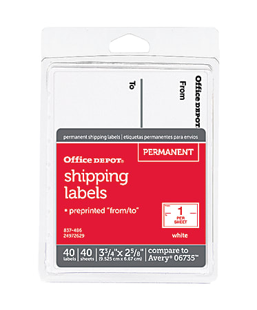 Office Depot® Brand To/From Shipping Label Pad, OD98806, Rectangle, 3 3/4" x 2 5/8", White, Pack Of 40