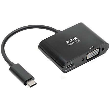 Eaton Tripp Lite Series USB-C to VGA Adapter w/PD Charging - USB 3.1 Gen 1, 1920x 1080 (1080p), Thunderbolt 3, Black, USB Type C to VGA - U44406NVBC