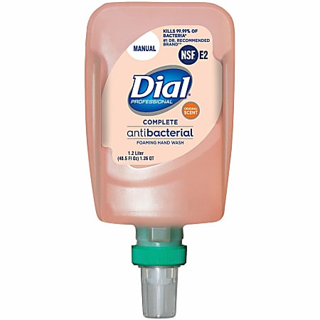 Dial FIT Manual Refill Antimicrobial Soap - 40.6 fl oz (1200 mL) - Pump Bottle Dispenser - Kill Germs - Hand - Peach - Non-drying - 3 / Carton