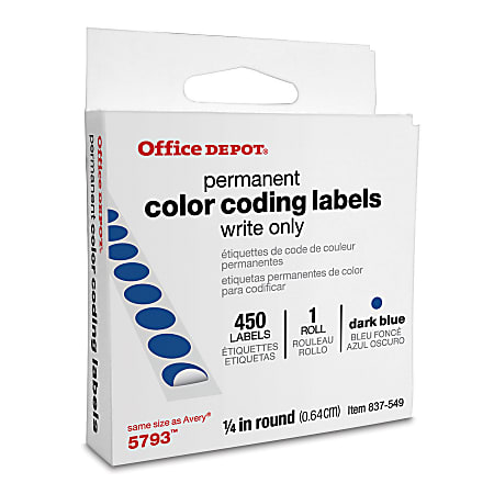 Office Depot® Brand Permanent Round Color-Coding Labels, Z22222, 1/4" Diameter, Dark Blue, Pack Of 450