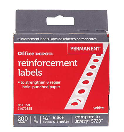 Office Depot® Brand Permanent Self-Adhesive Reinforcement Labels, 1/4" Diameter, White, Pack Of 200