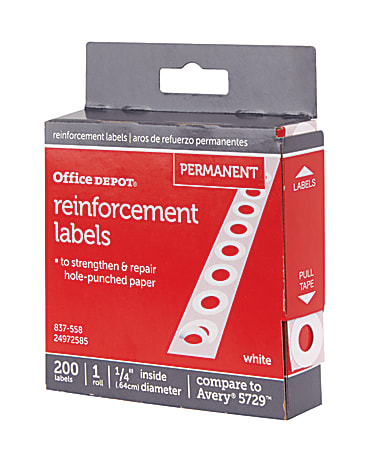 Office Depot® Brand Permanent Self-Adhesive Reinforcement Labels, 1/4