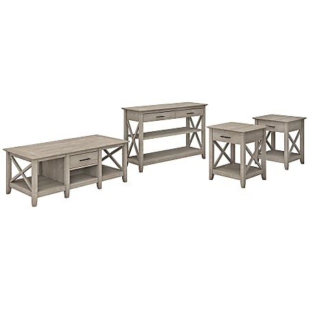 Bush Furniture Key West Coffee Table With Console Table And Set Of 2 End Tables, Washed Gray, Standard Delivery