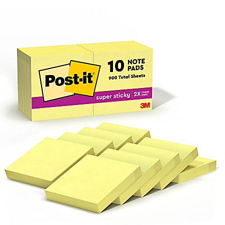 Post-it® Super Sticky Notes, 10 Pads, 1 7/8 in x 1 7/8 in, 2x the Sticking Power, School Supplies and Office Products, Sticky Notes  - 62210SSCY