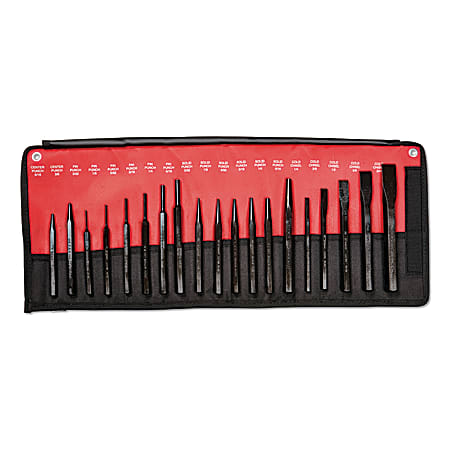 19 Piece Punch & Chisel Kits, Pointed; Round, English, Pouch