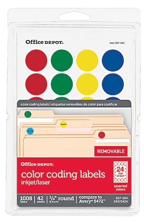 Office Depot® Brand Removable Round Color-Coding Labels, OD98785, 3/4