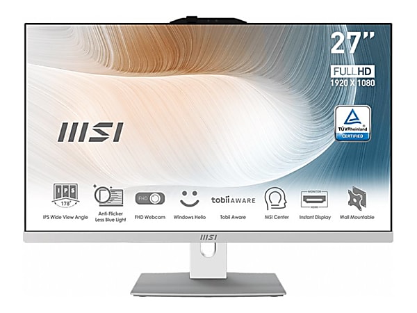 MSI Modern Modern AM272P All-in-One PC, 27" Screen, Intel® Core™ i5, 8GB Memory, 512GB Solid State Drive, Windows® 11 Home, White, WiFi 6