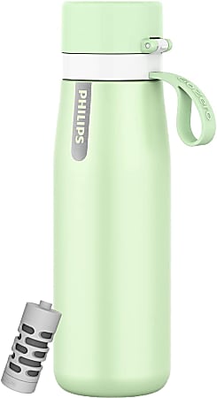 Philips GoZero Everyday Insulated Stainless-Steel Water Bottle With Filter, 18.6 Oz, Green