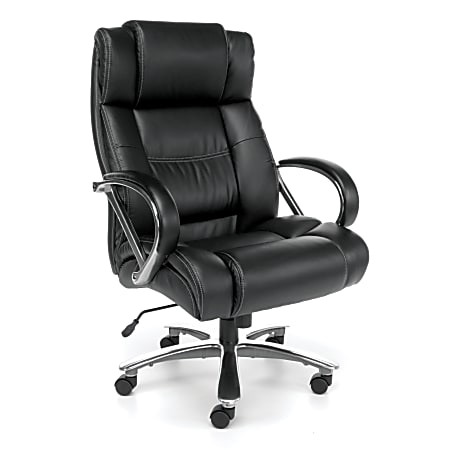 OFM Avenger Big And Tall Ergonomic Bonded Leather High-Back Chair, Black/Chrome