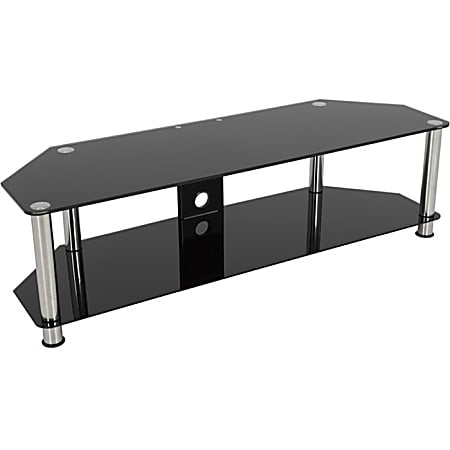AVF SDC1400CM-A: Classic - Corner Glass TV Stand with Cable Mangement - Up to 65" Screen Support - 176.37 lb Load Capacity - 2 x Shelf(ves) - Tempered Glass, Metal, Stainless Steel - Black, Chrome, Silver