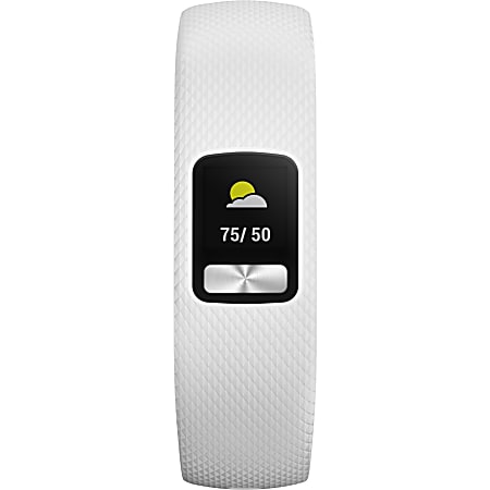 Garmin Vivofit 4 Band Wrist Accelerometer Calendar Alarm Clock Display Stopwatch Sleep Calories Burned Distance Traveled Steps Taken 0.4 Bluetooth White Band Office Depot