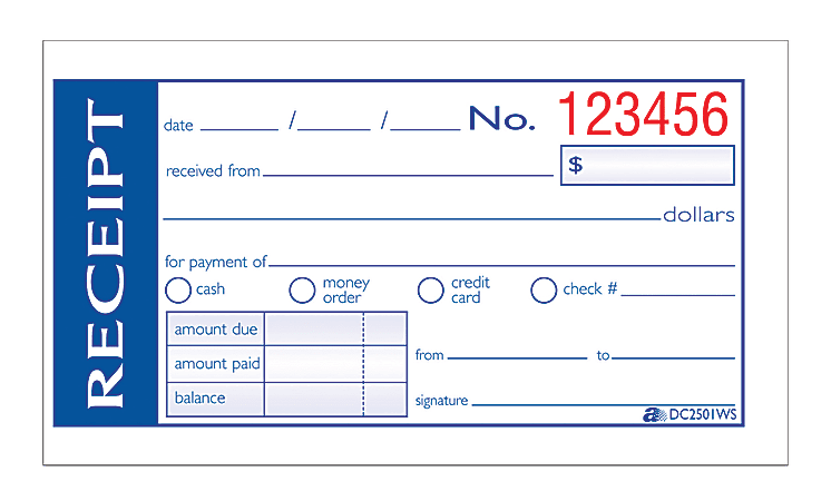 Adams® Write N' Stick Receipt Book, 2 3/4" x 5 3/8", 2-Part, Book Of 50 Sets
