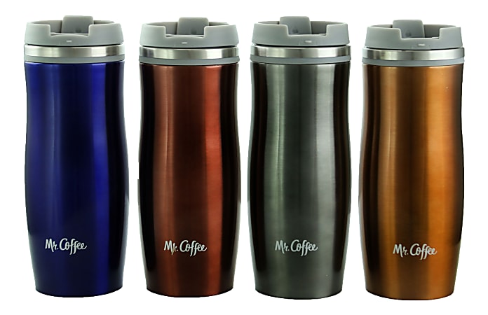Mr. Coffee Travertine 16 Ounce Stoneware and Stainless Steel Travel Mug  With Lid in Blue