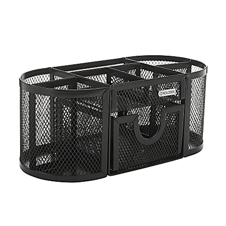 Rolodex® Mesh Oval Pencil Cup And Organizer, 3 7/8"H x 4 1/2"W x 9 5/16"D, Black