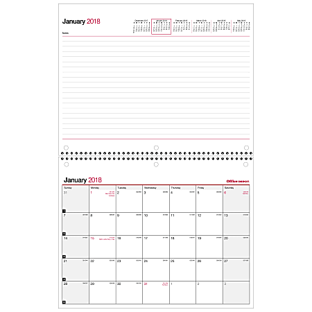 Office Depot® Brand Monthly Desk/Wall Calendar, 8 1/2" x 11", White, January to December 2018 (OD301528-18)