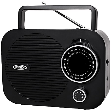 JENSEN MR-550 Portable AM/FM Radio With Telescoping Antenna, 5-9/16”H x 7-1/8”W x 3-3/16”D, Black