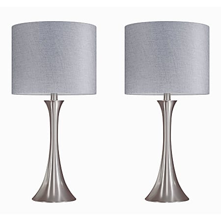 LumiSource Lenuxe Contemporary Table Lamps, 24-1/4”H, Gray & Silver Shade/Bushed Nickel Base, Set Of 2 Lamps