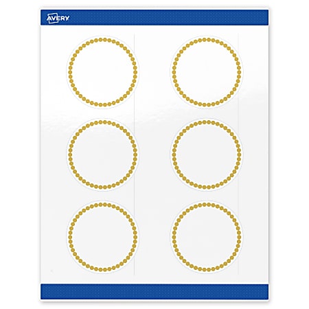Avery® Print-To-The-Edge Labels With Sure Feed® Technology, S00-DJ9-PRWGP10, Round, 3", Glossy White, Preprinted Gold Beads Design, Pack Of 60