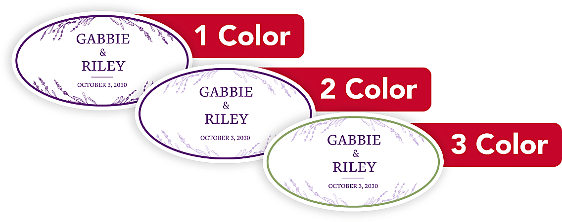 Custom 1, 2 Or 3 Color Printed Labels/Stickers, Oval, 1-3/8" x 2-1/2" , Box Of 250