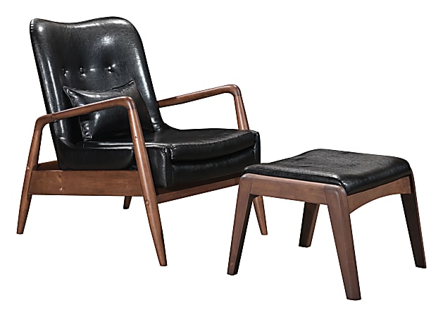 Zuo® Modern Bully Lounge Chair And Ottoman, Black/Walnut