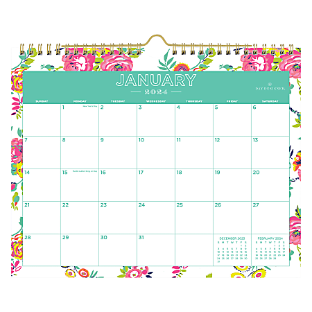 2024 Day Designer Monthly Wall Calendar, 11" x 8-3/4", Peyton White, January To December 2024 , 103629