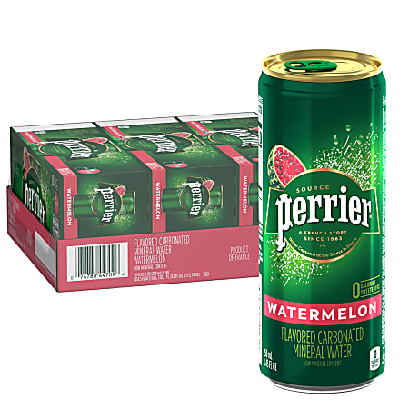 Perrier® Sparkling Natural Mineral Water with Watermelon Flavor, 8.45 Oz, Case Of 30 Slim Cans