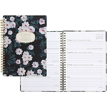 Letts of London Bloom Design Planner - Weekly - 12 Month - January 2022 till December 2022 - Twin Wire - Black - Daily Block, Durable Cover, Page Marker - 1 Each