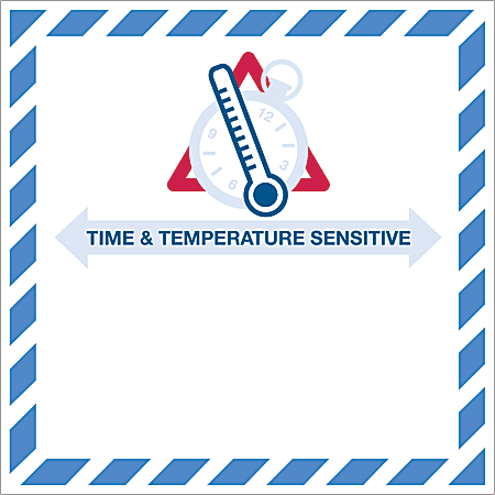 Tape Logic® Preprinted Shipping Labels, DL1394, Time And Temperature Sensitive, Square, 4 1/4" x 4 1/4", Red/White/Blue, Roll Of 500