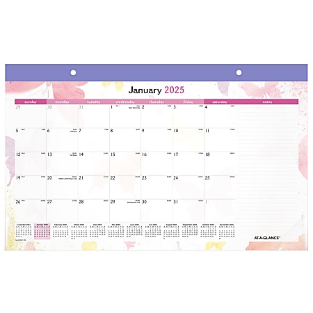 2025 AT-A-GLANCE® Watercolors Monthly Desk Pad Calendar, 17-3/4" x 11", Art & Design, January 2025 To December 2025, SK91-705