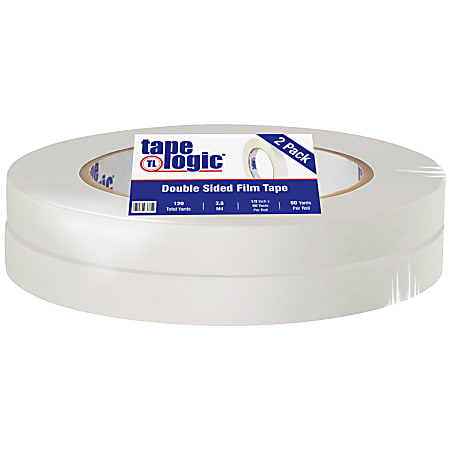 Tape Logic® Double-Sided Film Tape, 3" Core, 0.5" x 180', White, Pack Of 2