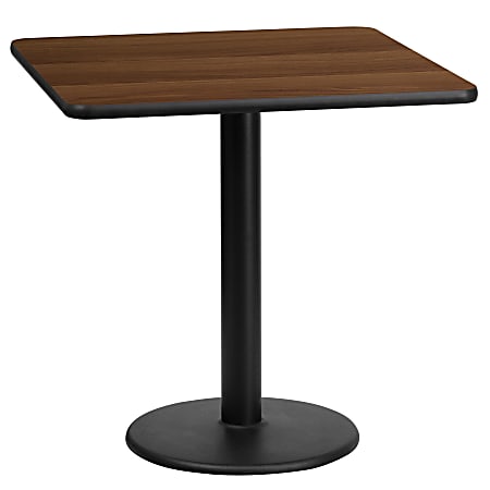 Flash Furniture Square Laminate Table Top With Round Table Height Base, 31-3/16”H x 24”W x 24”D, Walnut