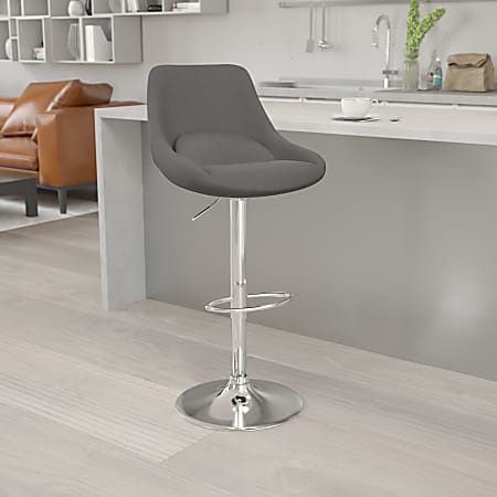 Flash Furniture Contemporary Adjustable Height Swivel Bar Stool With Support Pillow, Dark Gray Fabric/Chrome