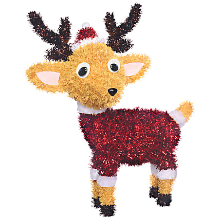 Amscan Christmas Deluxe 3D Tinsel Reindeer With Santa Hat, 13-1/2"H x 11-1/2"W x 5"D, Red