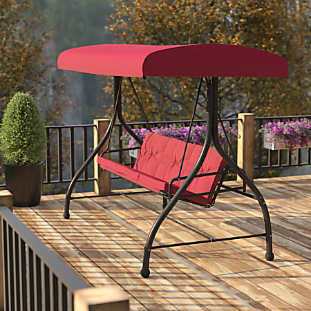 Flash Furniture Tellis 3-Seat Outdoor Steel Converting Patio Swing/Bed, Maroon/Black