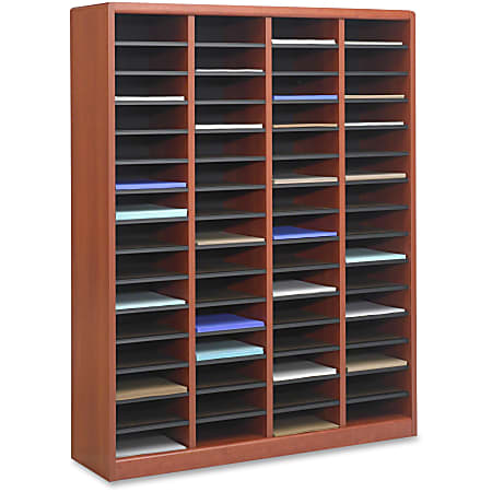 Safco E-Z Stor Light Wood Literature Organizers - 750 x Sheet - 60 Compartment(s) - Compartment Size 3" x 9" x 11" - 52.3" Height x 40" Width x 11.8" Depth - 80% Recycled - Cherry - Fiberboard, Hardboard, Wood - 1 / Each