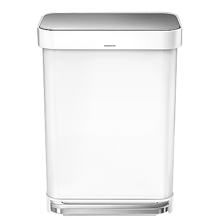 simplehuman Rectangular Stainless Steel Step Trash Can, 14.5 Gallons, White