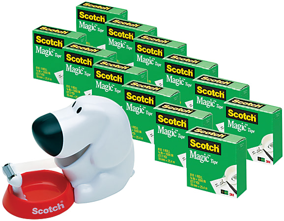 Scotch® Magic Tape Dispenser, Dog Theme, With 12-Pack Of 3/4" x 1000" Scotch® Magic Tape