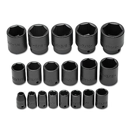 PROTO 19-Piece Impact Socket Set, SAE, 1/2" Drive, 3/8" to 1-1/2" Opening, 6-Point