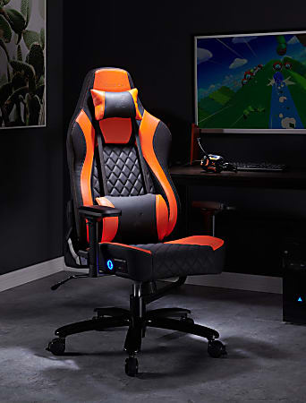 Orange gaming chair shop with speakers