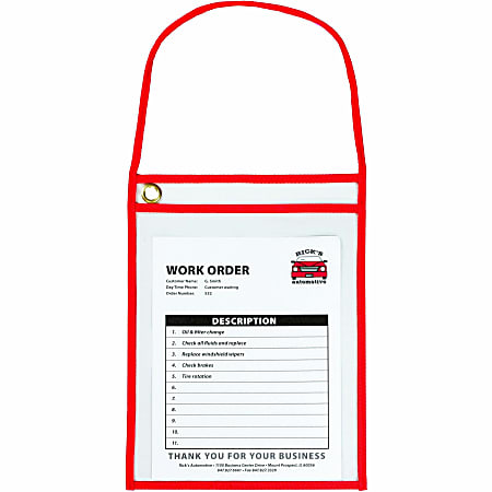 C-Line Hanging Strap Shop Ticket Holder - Support 9" x 12" Media - 15 / Box - Red, Clear