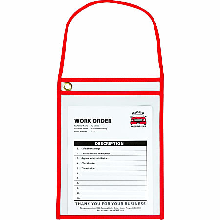 C-Line Hanging Strap Shop Ticket Holder - Support 9" x 12" Media - Red, Clear - 15 / Box