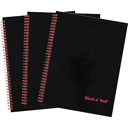 Black n' Red Hardcover Twinwire Business Notebooks, 12" x 8 1/2", Black/Red, 70 Sheets, Pack Of 3