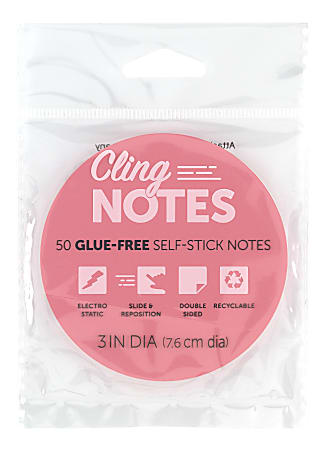Office Depot® Cling Notes, 3", Circle, Pink, Pad Of 50 Notes