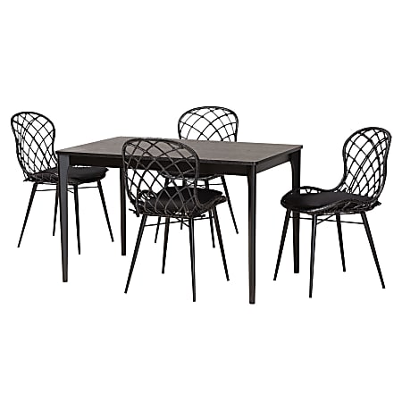 Baxton Studio Sabelle Modern Bohemian 5-Piece Dining Set, 29-1/2”H x 47-1/4”W x 29-15/16”D, Black